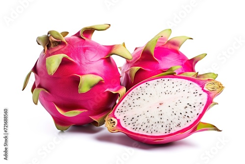 Fresh dragon fruit whole and sliced