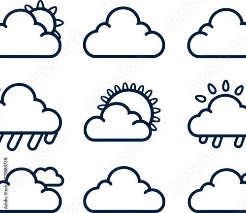 Outline clouds icons set Editable stroke with sign line art on white background Generated by Ai 