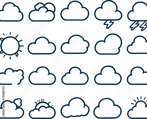 Simple outline clouds vector Set Stock Collection Generated by Ai