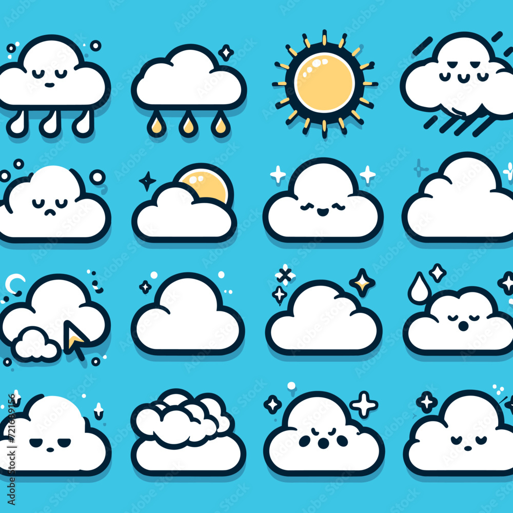 Cartoon style outline clouds with eyes bule background vector illustrations Generated by Ai Cartoon style outline clouds with eyes bule background vector illustrations Generated by Ai