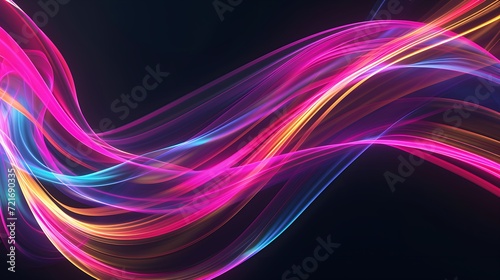 Futuristic abstract neon wallpaper. Glowing lines over black background, Waves, twisted, ribbon © Deb Borba