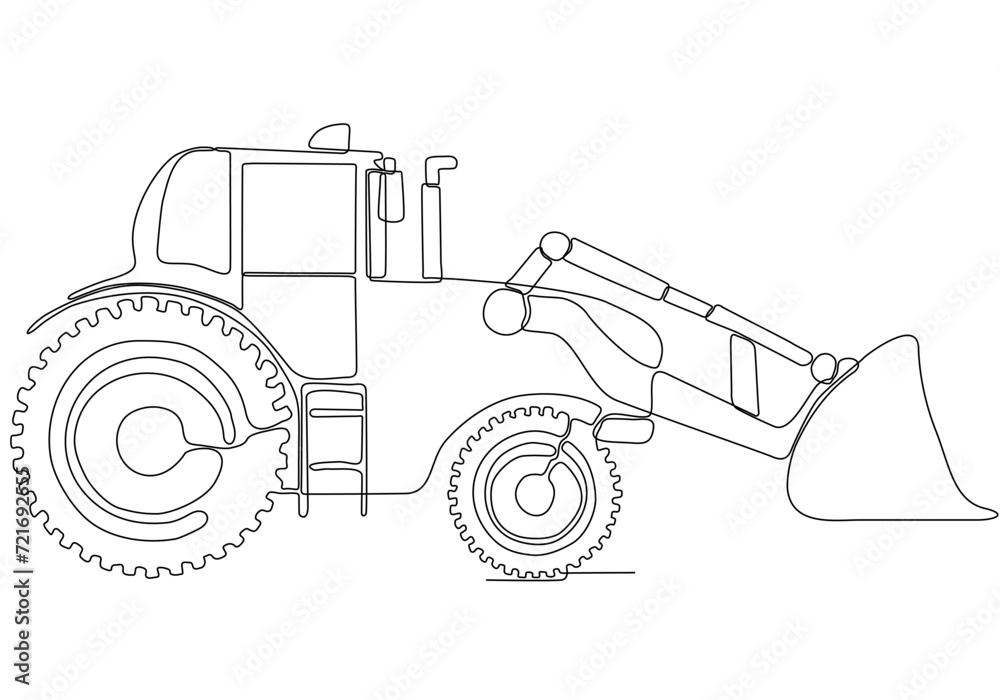 Continuous Line Drawing of a tractor with small front tires Stock ...