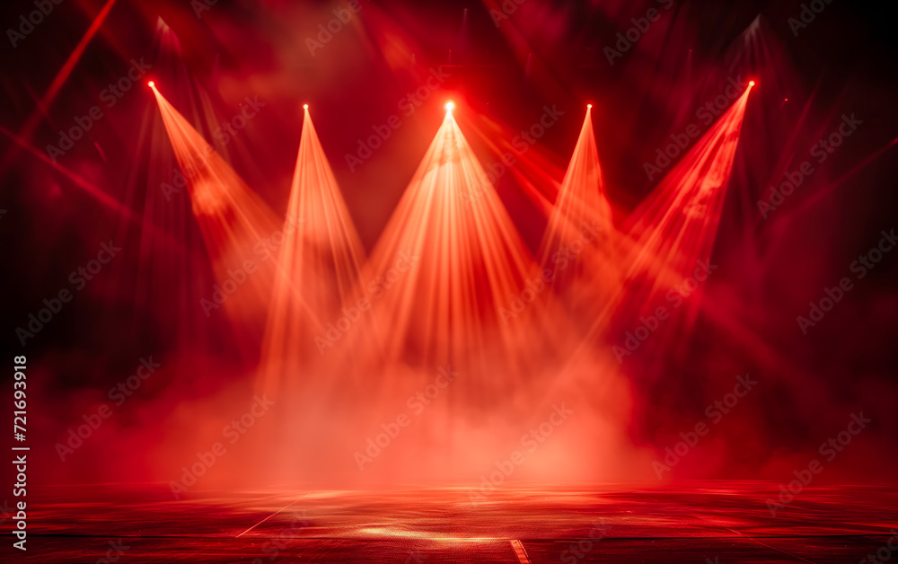 A mesmerizing light show illuminating the dark surroundings with beams of red and white lights, creating an intense atmosphere