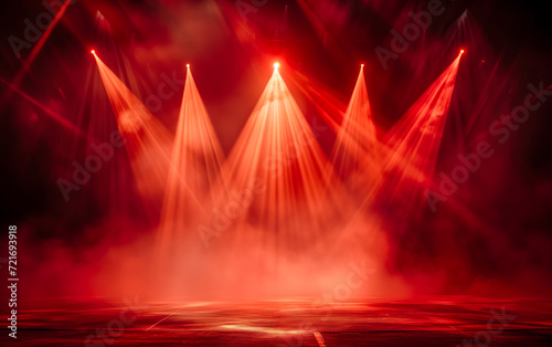 A mesmerizing light show illuminating the dark surroundings with beams of red and white lights  creating an intense atmosphere