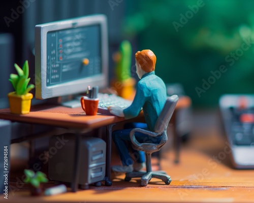 Businessman working in office, made of plasticie, macro photography AI photo photo