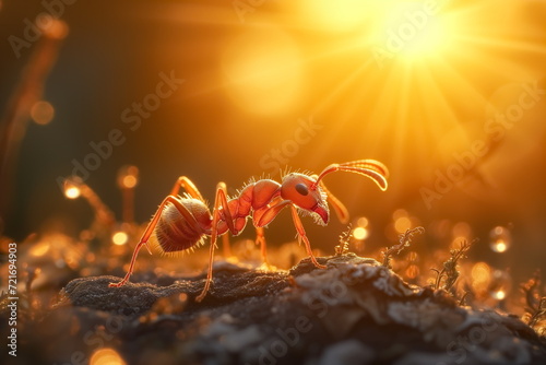 close up ant on the ground, sunlight, natural light. Generated AI © jirayut