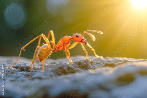 close up ant on the ground, sunlight, natural light. Generated AI