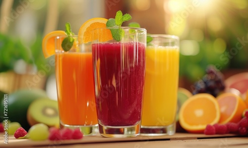 various fruit juices. healthy drink. selective focus