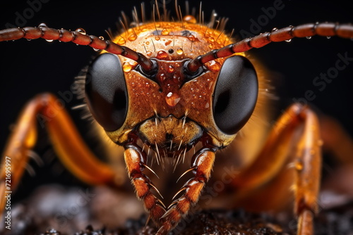 close up ant face, macro portrait. Generated AI