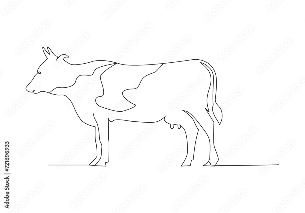 Obraz premium Cow in continuous line art drawing style. Beef single line. Household animals line art vector illustration