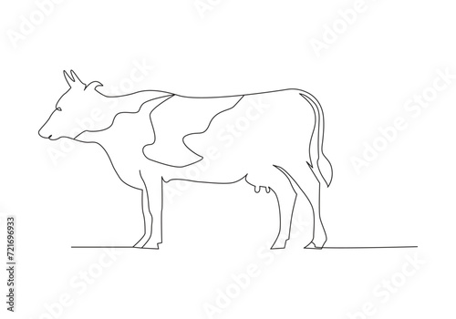 Cow in continuous line art drawing style. Beef single line. Household animals line art vector illustration