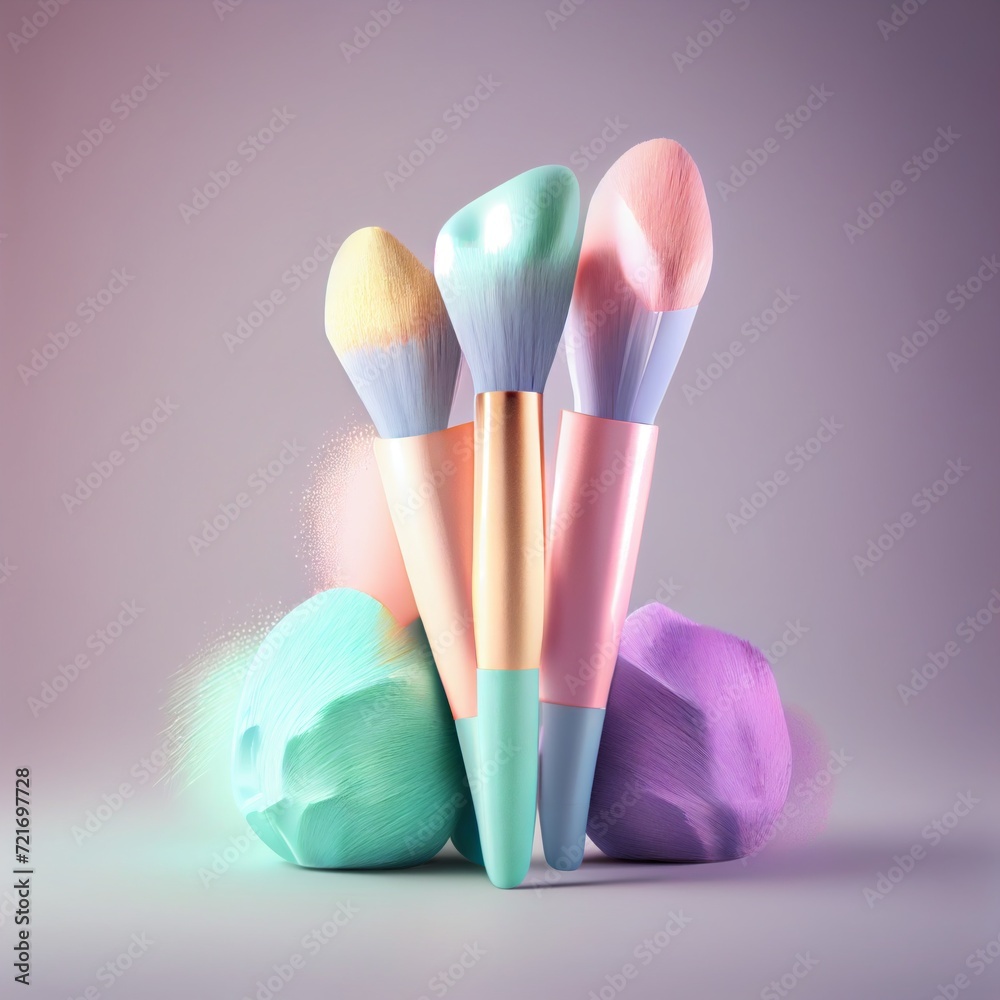 Rainbow pastel Makeup pallet brush set isolated on background Rainbow pastel Makeup pallet brush set isolated on background