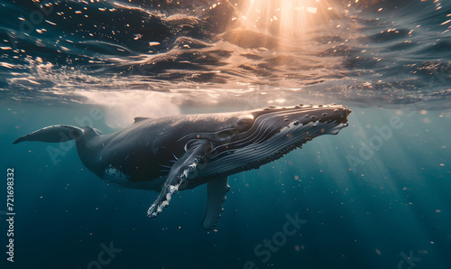 humpback whale swims under the surface of the water, Generative AI © simba kim