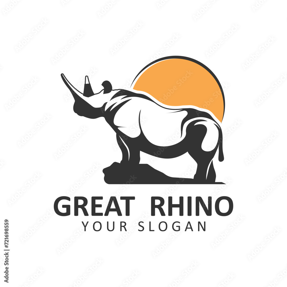 Fototapeta premium Rhino logo. Rhinoceros icon. Endangered animal symbol. African wildlife brand emblem. Vector illustration. this logo suitable for industrial, building, security and construction companies.