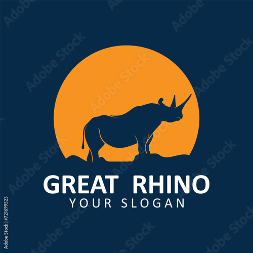 Rhino logo. Rhinoceros icon. Endangered animal symbol. African wildlife brand emblem. Vector illustration. this logo suitable for industrial, building, security and construction companies.