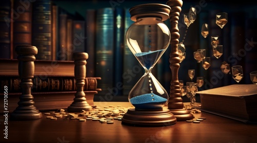 Concept of wealth accumulation with an hourglass and rising coin graph on a moody background