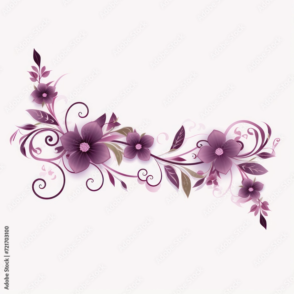 light lavender and deep rose color floral vines boarder style vector