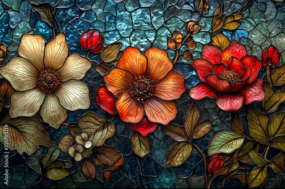custom made wallpaper toronto digitalStained glass window background with colorful Flower and Leaf abstract	
