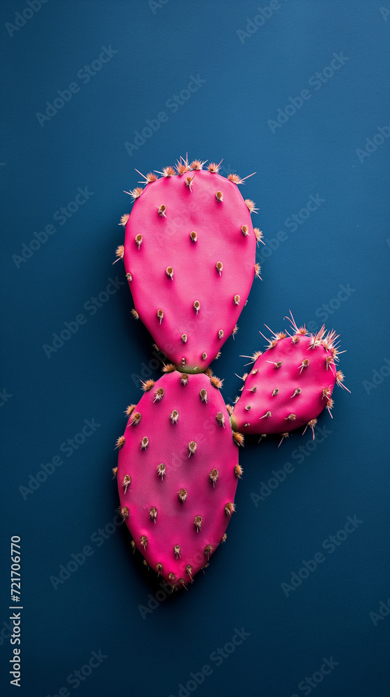 flat lay of bold pink cactus on a dark bold blue. minimal surrealism background flat lay of bold pink cactus on a dark bold blue. minimal surrealism background