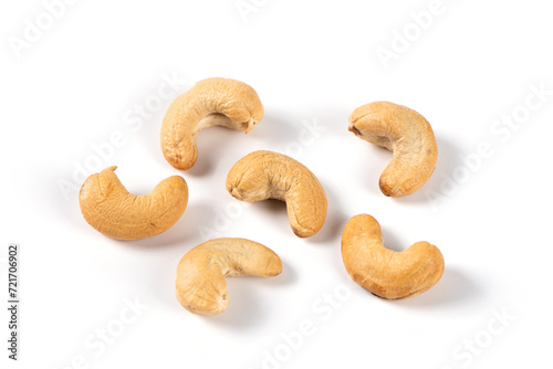 roasted salted cashew nuts isolated on whtie background. photo