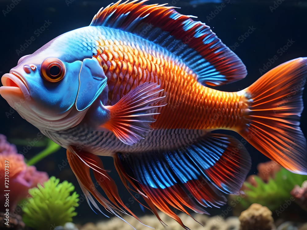 Fototapeta premium Exquisite Betta Ornamental Fish Vibrant Colors and Graceful Fins. Generative AI