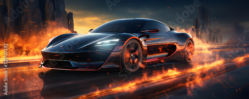 Futuristic Sport Car Drifting on Track with Light Trails Effect