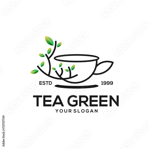 Tea green logo vintage design illustration