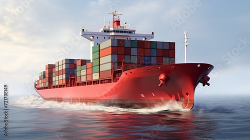 Massive Cargo Ship Navigating Open Sea - AI Generated