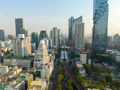 Aerial view Silom city building with BTS skytrain © themorningglory
