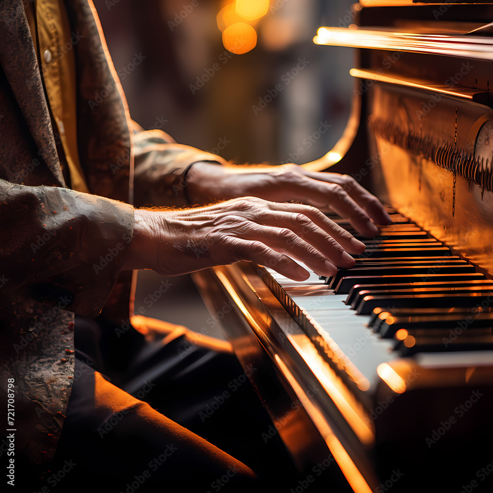 A close-up of a persons hands playing a piano.