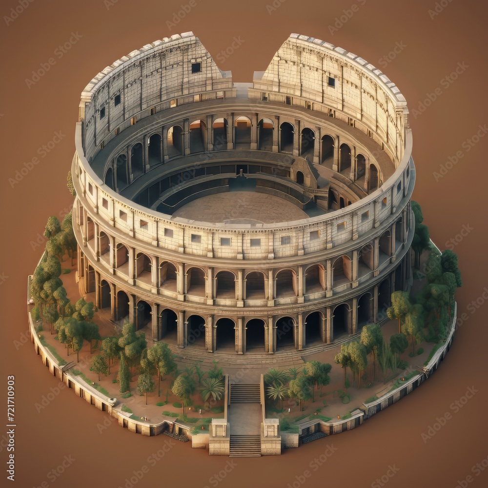 3D isometric illustration of amphitheater from the time of the Roman Empire, Colosseum in Rome Italy