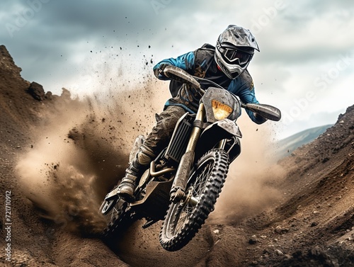 Rugged Dirt Bike Racing on Remote Mountain Trail - AI Generated