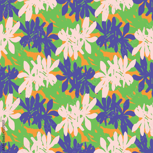 Trendy vector floral pattern with organic botanical shapes. Modern bold summer flower print, design in scandi style.