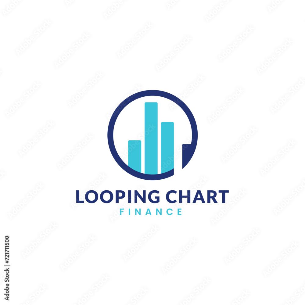 Obraz premium Finance Statistics Bar Chart With Looping Circle Arrow, Logo Template Vector Icon Illustration