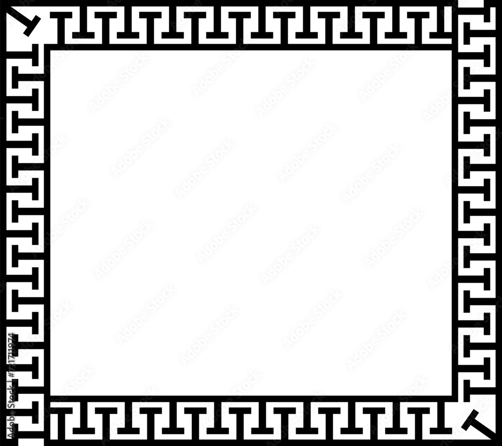 Black meander pattern greek key square page border vector ornament