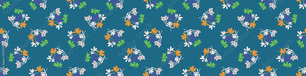 Trendy vector floral pattern with organic botanical shapes border. Modern bold summer flower print, ribbon design in scandi style.