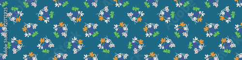Trendy vector floral pattern with organic botanical shapes border. Modern bold summer flower print  ribbon design in scandi style.