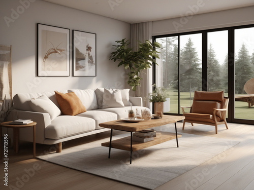 Coastal Lounge  Relaxing Seaside Living Room with Beige Sofa