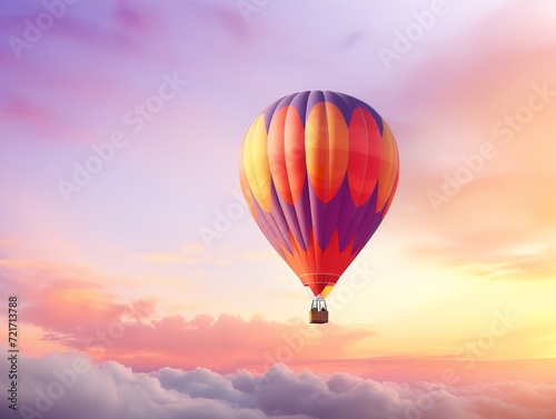 Dreamy Hot Air Balloon Floating in Blue Sky - AI Generated