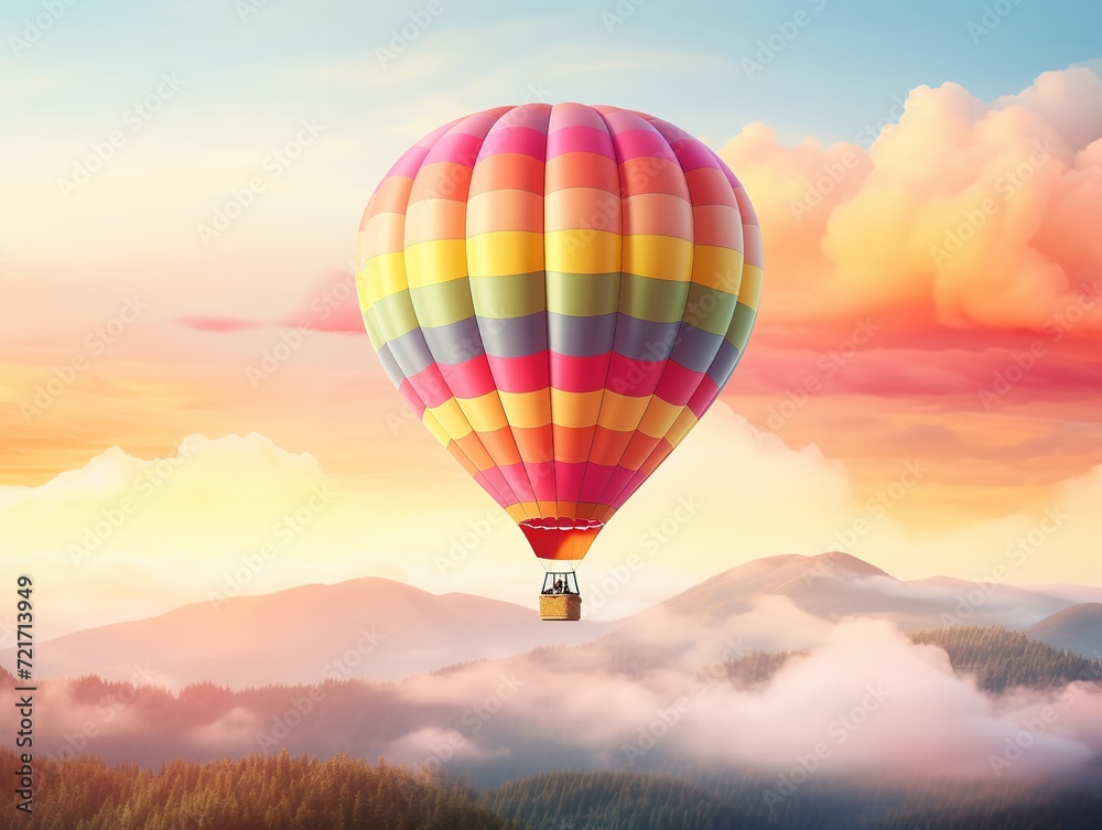 Fototapeta premium Dreamy Hot Air Balloon Floating in Blue Sky - AI Generated
