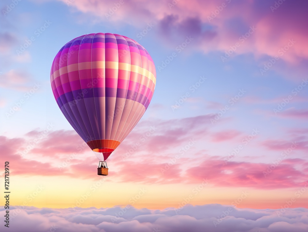 Obraz premium Dreamy Hot Air Balloon Floating in Blue Sky - AI Generated