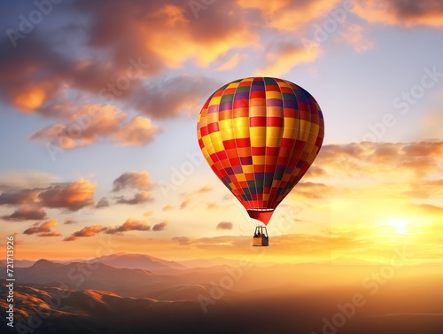 Dreamy Hot Air Balloon Floating in Blue Sky - AI Generated © VisualMarketplace