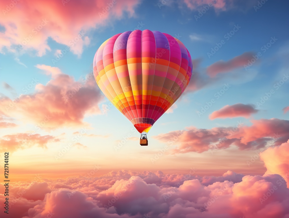 Fototapeta premium Dreamy Hot Air Balloon Floating in Blue Sky - AI Generated