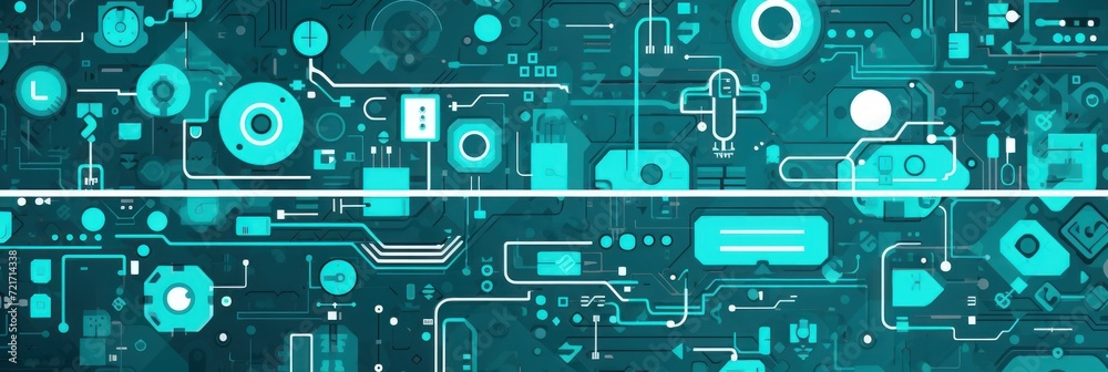 Aqua abstract technology background using tech devices and icons