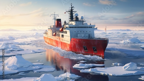 Mighty Icebreaker Ship Pioneering Arctic Waters - AI Generated photo