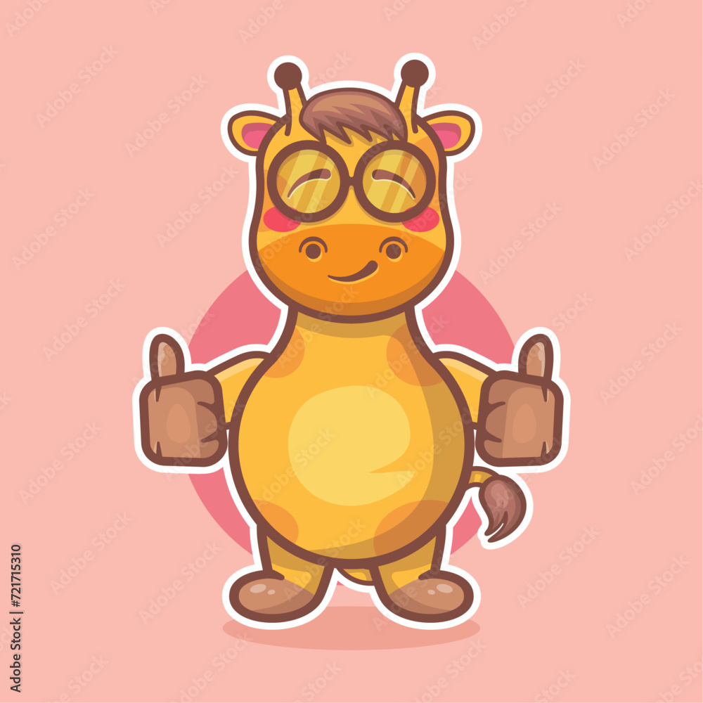Obraz premium cute giraffe animal character cartoon mascot with thumb up hand gesture
