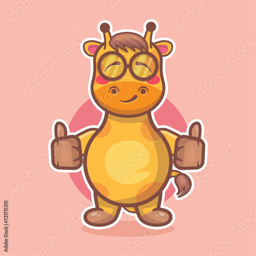 cute giraffe animal character cartoon mascot with thumb up hand gesture