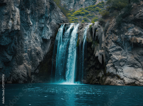 Waterfall and rock