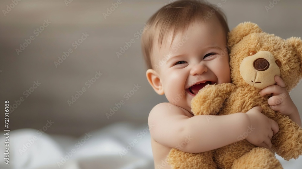 Joyful Toddler Embracing a Soft Teddy Bear. Generative ai Joyful Toddler Embracing a Soft Teddy Bear. Generative ai