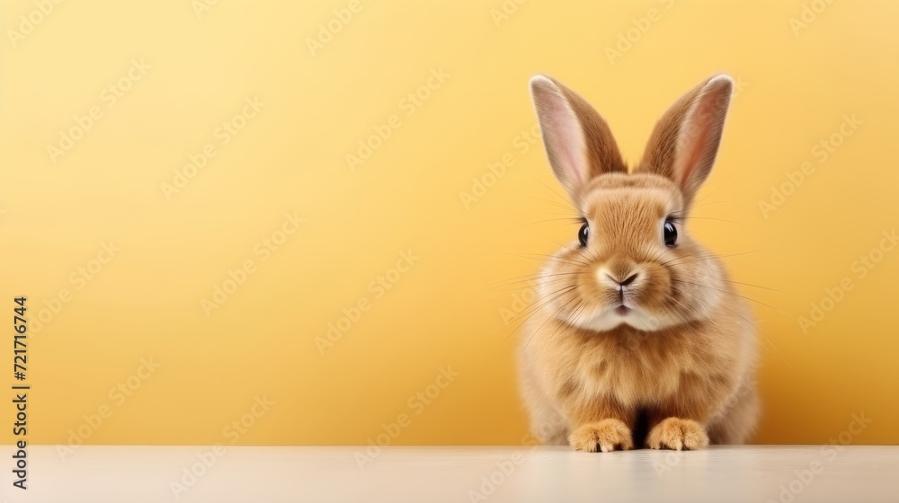 Obraz premium cute animal pet rabbit or bunny brown color smiling and laughing isolated with copy space for easter background, rabbit, animal, pet, cute, fur, ear, mammal, background, celebration, generate by AI